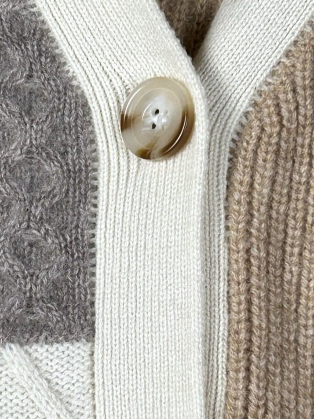 Magaschoni Womens Cashmere Cream Brown Colorblock Knit Cardigan L Boxy Cozy Luxe - Picture 7 of 11